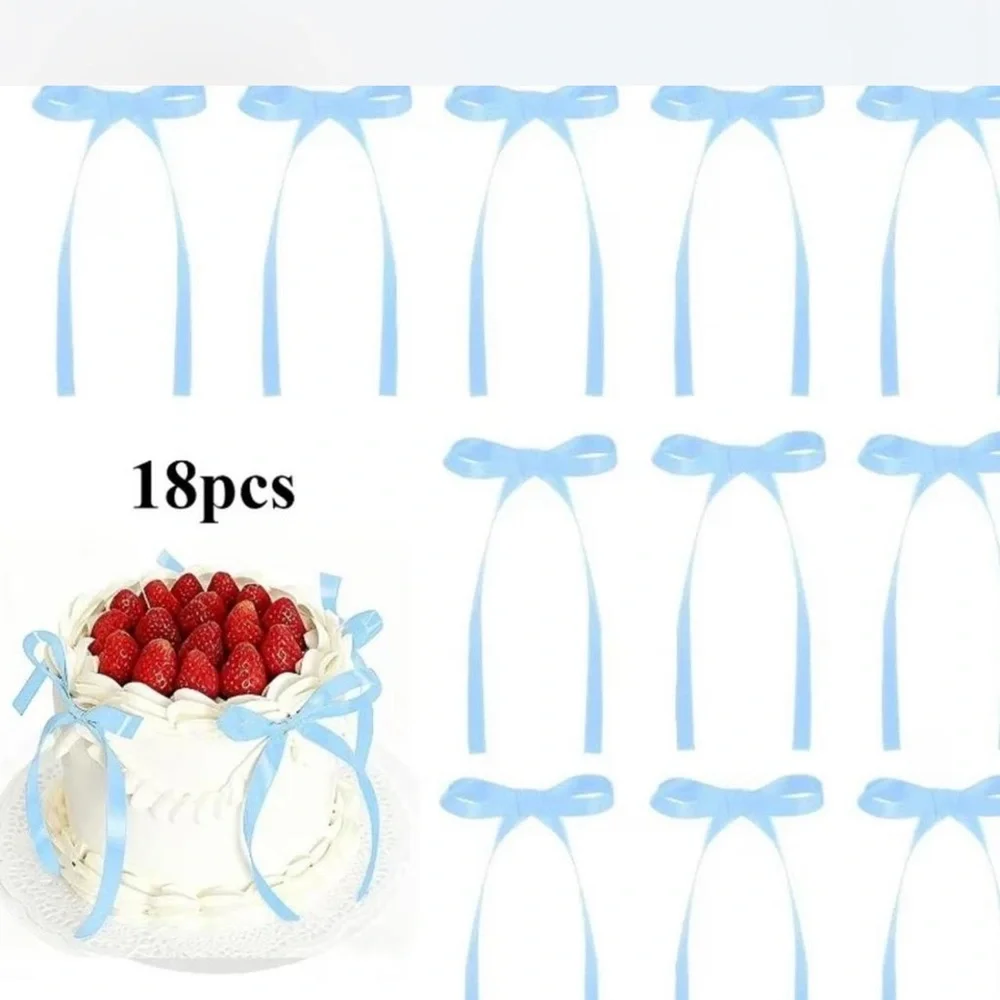 Target Light Blue Ribbon Bow Cake Toppers - Pack of 18